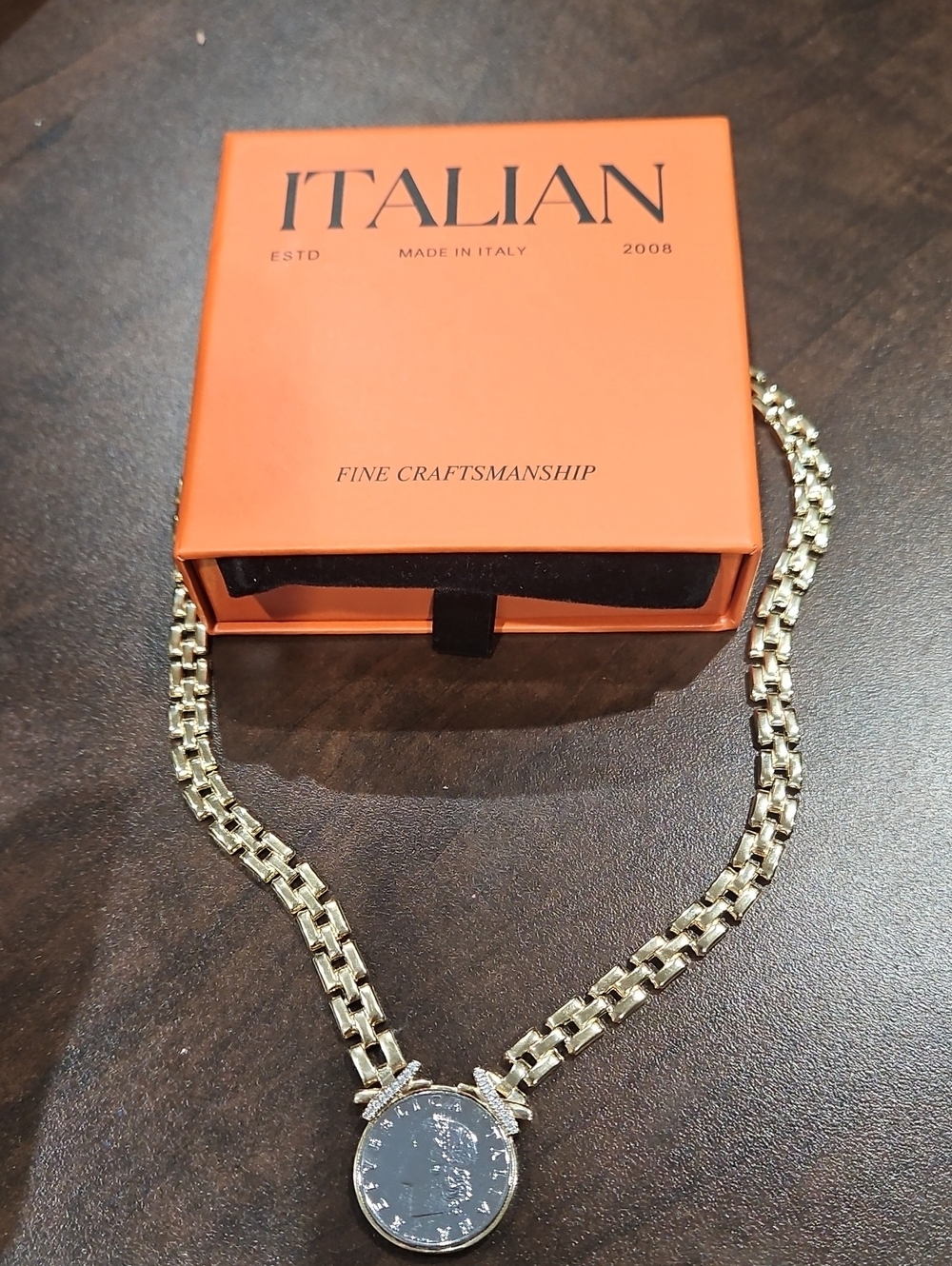 ITALIAN Coin Pendant Chain Necklace - Gold Tone